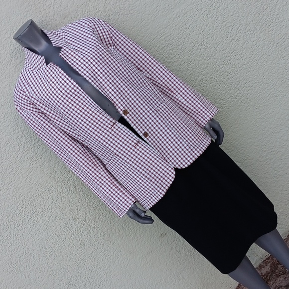 LIZ CLAIBORNE LIZSPORT LADIES PURE COTTON SEERSUCKER CHECK (2) BUTTON LUX BLAZER - Picture 12 of 17